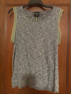 W5 Gray Knit Tank with Yellow Patterned Trim